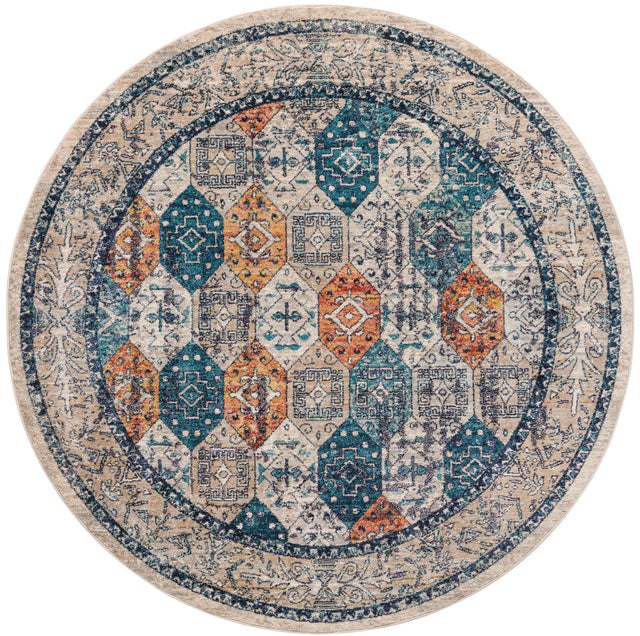 Multicolor 7' x 7' Lola Round Area Rug Polypropylene With Jute Backing Traditional Pattern Easy Clean Carpet for Home Interior Design for Sale at Rug Engine