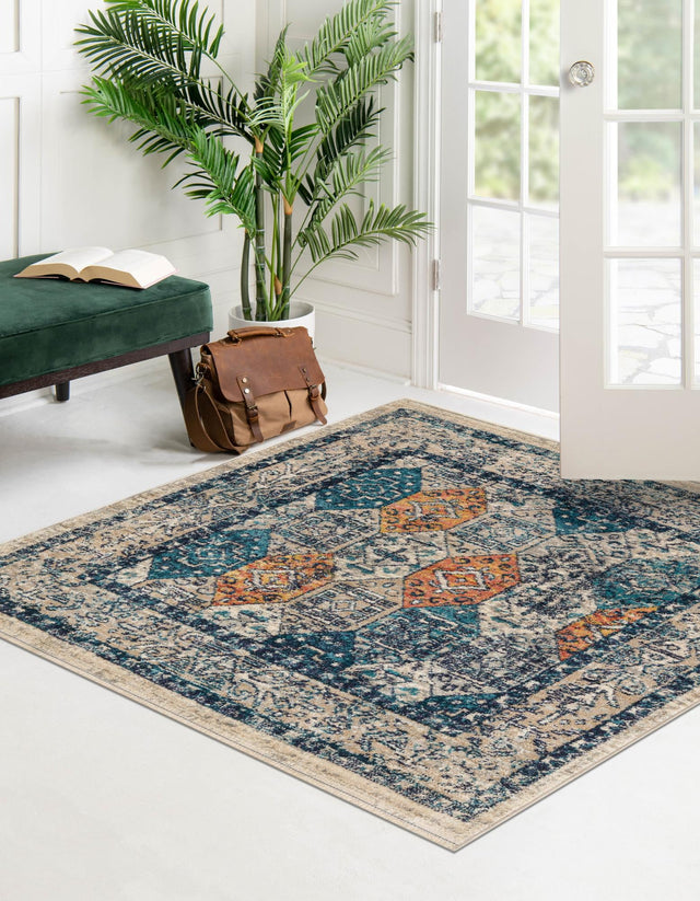 Multicolor 3' 11 x 3' 11 Lola Square Area Rug Polypropylene With Jute Backing Traditional Pattern Easy Clean Carpet for Home Interior Design for Sale at Rug Engine