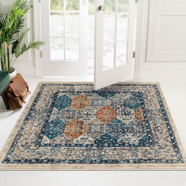 Multicolor 3' 11 x 3' 11 Lola Square Area Rug Polypropylene With Jute Backing Traditional Pattern Easy Clean Carpet for Home Interior Design for Sale at Rug Engine