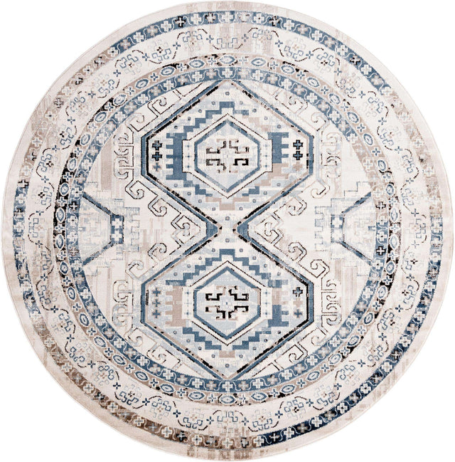 Gray Blue 7' 10 x 7' 10 Charlotte Round Area Rug 100% Polypropylene With Jute Backing Traditional Classical Durable Carpet for Living Dining Office Rooms for Sale at Rug Engine