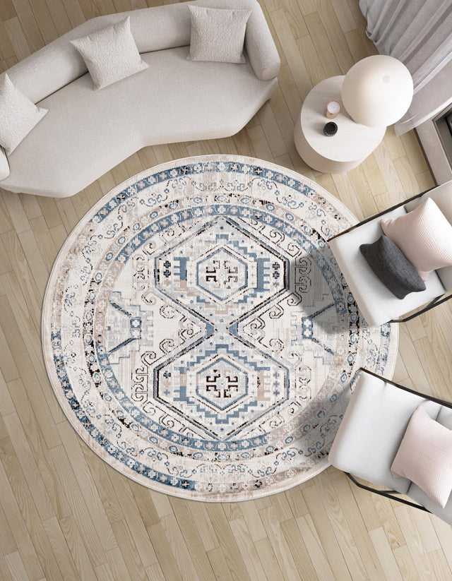 Gray Blue 5' 3 x 5' 3 Charlotte Round Area Rug 100% Polypropylene With Jute Backing Traditional Classical Durable Carpet for Living Dining Office Rooms for Sale at Rug Engine