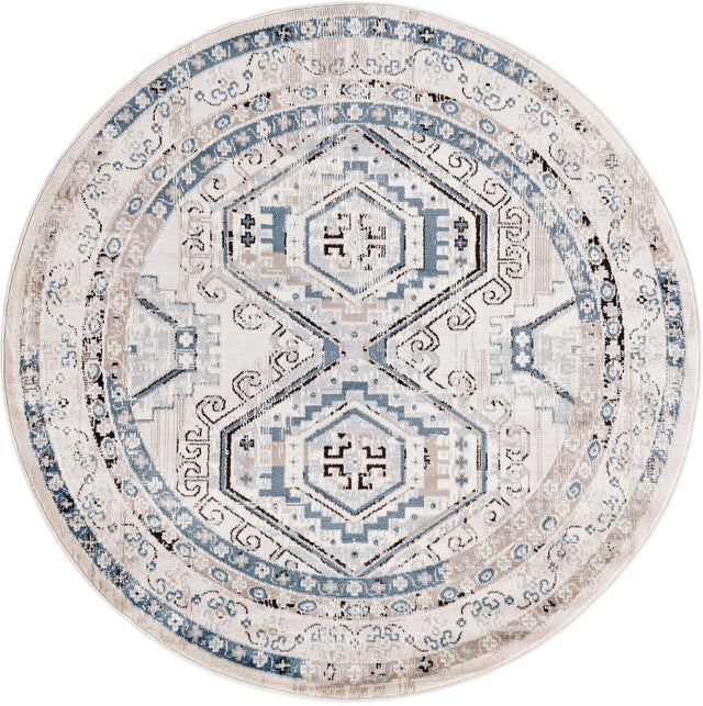 Gray Blue 5' 3 x 5' 3 Charlotte Round Area Rug 100% Polypropylene With Jute Backing Traditional Classical Durable Carpet for Living Dining Office Rooms for Sale at Rug Engine