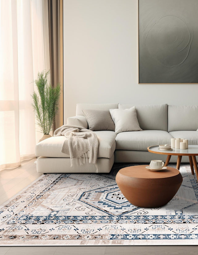 Gray Blue 7' 10 x 7' 10 Charlotte Square Area Rug 100% Polypropylene With Jute Backing Traditional Classical Durable Carpet for Living Dining Office Rooms for Sale at Rug Engine