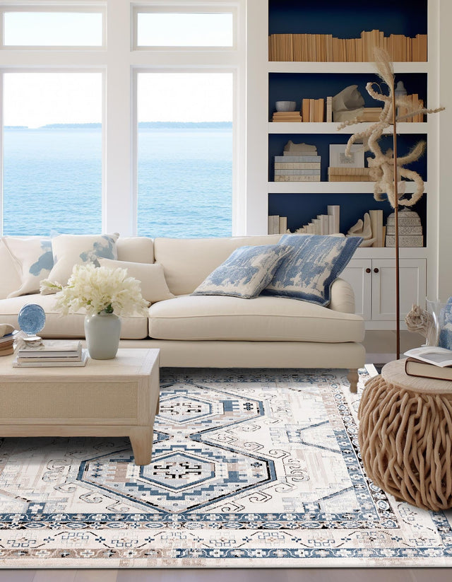 Gray Blue 7' 10 x 7' 10 Charlotte Square Area Rug 100% Polypropylene With Jute Backing Traditional Classical Durable Carpet for Living Dining Office Rooms for Sale at Rug Engine