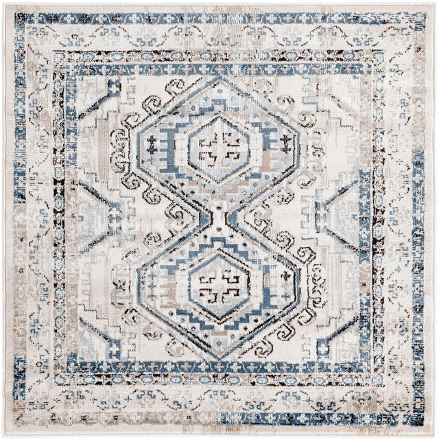 Gray Blue 4' 1 x 4' 1 Charlotte Square Area Rug 100% Polypropylene With Jute Backing Traditional Classical Durable Carpet for Living Dining Office Rooms for Sale at Rug Engine