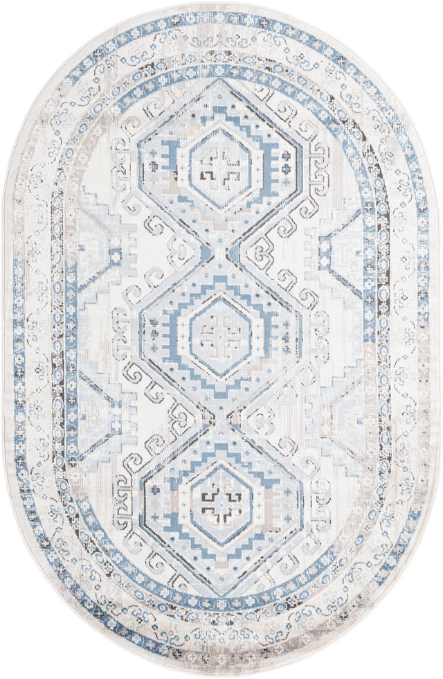 Gray Blue 5' 3 x 8' Charlotte Oval Area Rug 100% Polypropylene With Jute Backing Traditional Classical Durable Carpet for Living Dining Office Rooms for Sale at Rug Engine