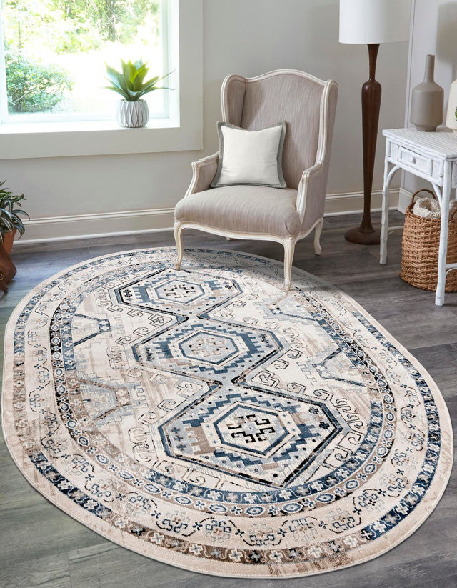 Gray Blue 5' 3 x 8' Charlotte Oval Area Rug 100% Polypropylene With Jute Backing Traditional Classical Durable Carpet for Living Dining Office Rooms for Sale at Rug Engine