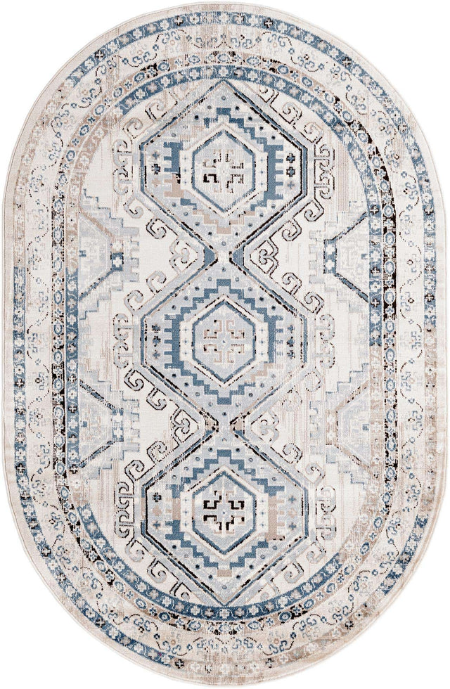 Gray Blue 5' 3 x 8' Charlotte Oval Area Rug 100% Polypropylene With Jute Backing Traditional Classical Durable Carpet for Living Dining Office Rooms for Sale at Rug Engine