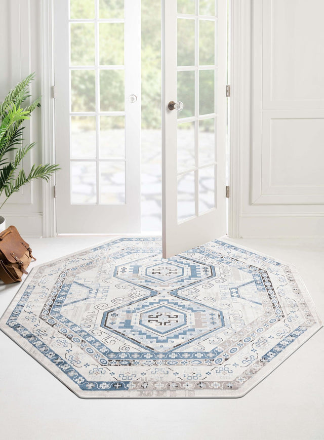 Gray Blue 7' 10 x 7' 10 Charlotte Octagon Area Rug 100% Polypropylene With Jute Backing Traditional Classical Durable Carpet for Living Dining Office Rooms for Sale at Rug Engine