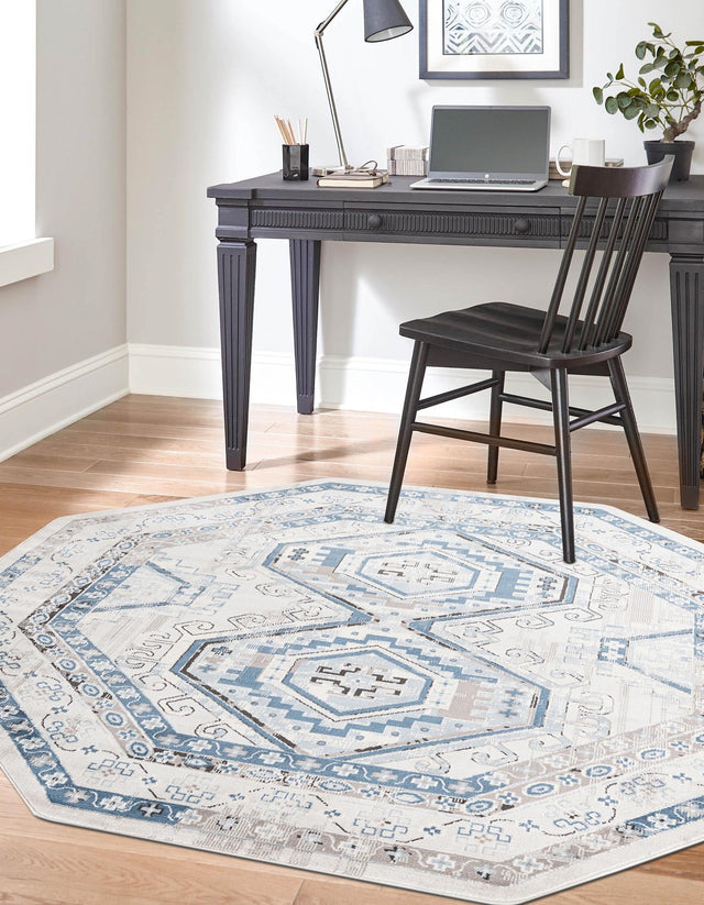 Gray Blue 5' 3 x 5' 3 Charlotte Octagon Area Rug 100% Polypropylene With Jute Backing Traditional Classical Durable Carpet for Living Dining Office Rooms for Sale at Rug Engine