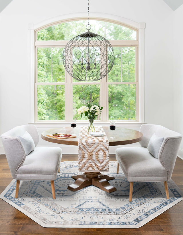 Gray Blue 7' 10 x 7' 10 Charlotte Octagon Area Rug 100% Polypropylene With Jute Backing Traditional Classical Durable Carpet for Living Dining Office Rooms for Sale at Rug Engine