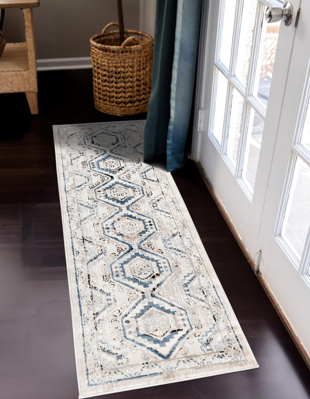 Gray Blue 2' x 8' Charlotte Runner Area Rug 100% Polypropylene With Jute Backing Traditional Classical Durable Carpet for Living Dining Office Rooms for Sale at Rug Engine