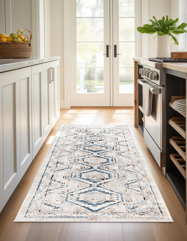 Gray Blue 2' x 8' Charlotte Runner Area Rug 100% Polypropylene With Jute Backing Traditional Classical Durable Carpet for Living Dining Office Rooms for Sale at Rug Engine