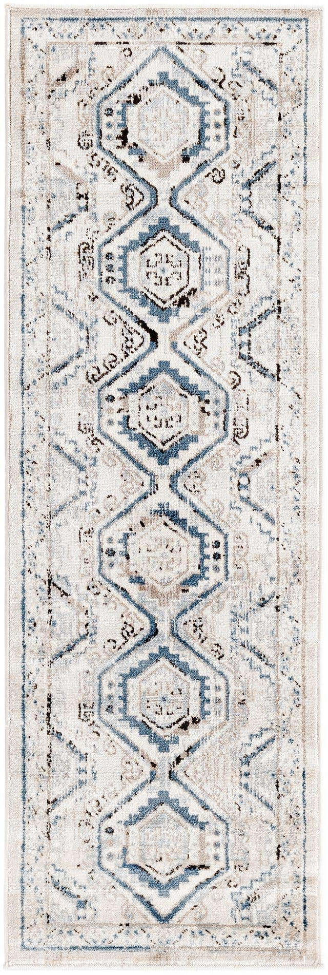 Gray Blue 2' x 6' 1 Charlotte Runner Area Rug 100% Polypropylene With Jute Backing Traditional Classical Durable Carpet for Living Dining Office Rooms for Sale at Rug Engine