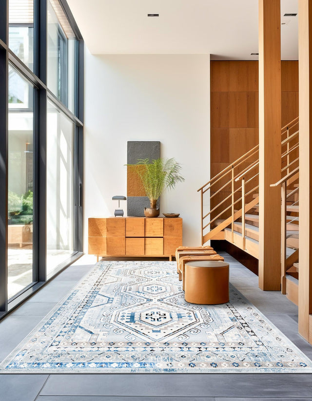 Aqua Blue 4' 1 x 6' 1 Charlotte Rectangle Area Rug 100% Polypropylene With Jute Backing Traditional Classical Durable Carpet for Living Dining Office Rooms for Sale at Rug Engine