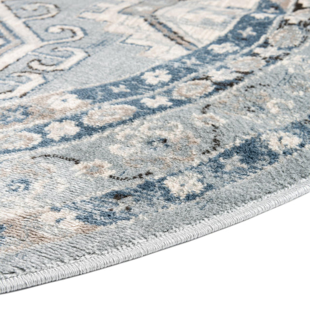 Aqua Blue 3' 1 x 3' 1 Charlotte Round Area Rug 100% Polypropylene With Jute Backing Traditional Classical Durable Carpet for Living Dining Office Rooms for Sale at Rug Engine