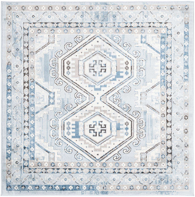 Aqua Blue 5' 3 x 5' 3 Charlotte Square Area Rug 100% Polypropylene With Jute Backing Traditional Classical Durable Carpet for Living Dining Office Rooms for Sale at Rug Engine