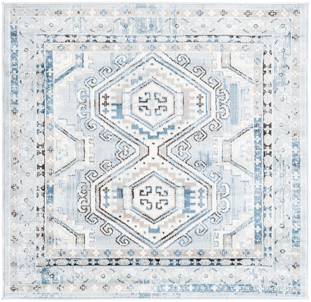 Aqua Blue 4' 1 x 4' 1 Charlotte Square Area Rug 100% Polypropylene With Jute Backing Traditional Classical Durable Carpet for Living Dining Office Rooms for Sale at Rug Engine