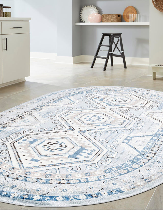 Aqua Blue 7' 10 x 10' Charlotte Oval Area Rug 100% Polypropylene With Jute Backing Traditional Classical Durable Carpet for Living Dining Office Rooms for Sale at Rug Engine