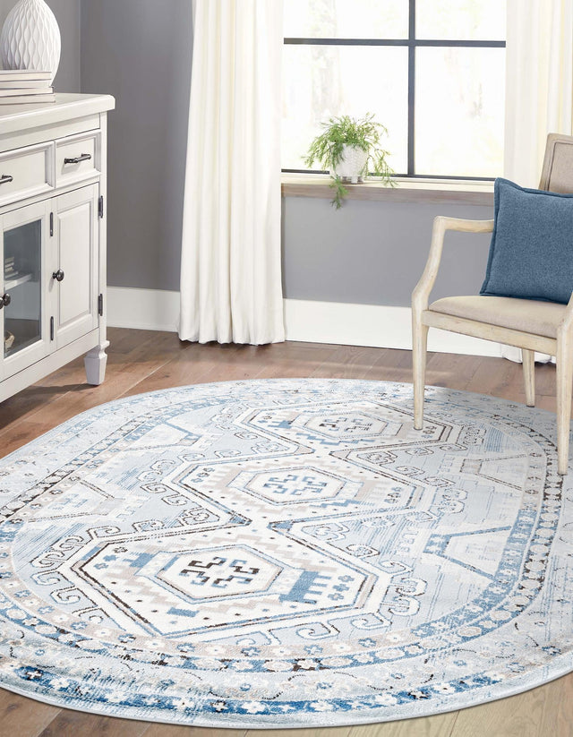 Aqua Blue 7' 10 x 10' Charlotte Oval Area Rug 100% Polypropylene With Jute Backing Traditional Classical Durable Carpet for Living Dining Office Rooms for Sale at Rug Engine