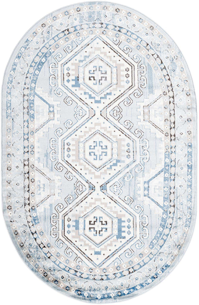 Aqua Blue 5' 3 x 8' Charlotte Oval Area Rug 100% Polypropylene With Jute Backing Traditional Classical Durable Carpet for Living Dining Office Rooms for Sale at Rug Engine