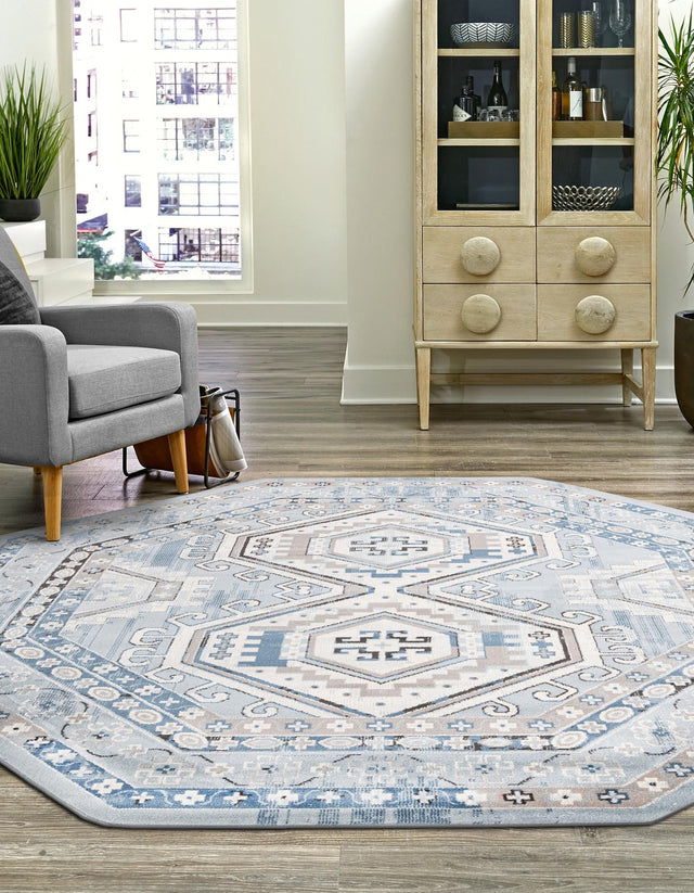 Aqua Blue 5' 3 x 5' 3 Charlotte Octagon Area Rug 100% Polypropylene With Jute Backing Traditional Classical Durable Carpet for Living Dining Office Rooms for Sale at Rug Engine