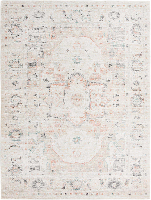 Ivory 9' x 12' Madeline Vintage Rectangle Area Rug 100% Polypropylene Distressed Traditional Carpet for Classic Interior Home Design for Sale at Rug Engine