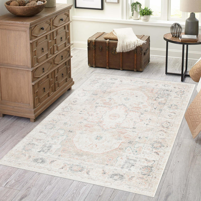Ivory 4' x 6' Madeline Vintage Rectangle Area Rug 100% Polypropylene Distressed Traditional Carpet for Classic Interior Home Design for Sale at Rug Engine