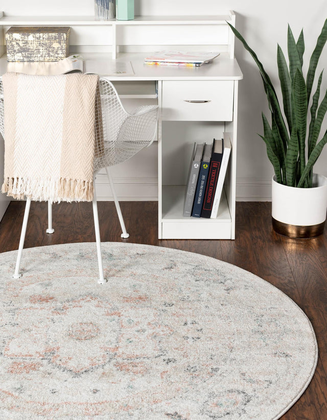 Ivory 3' x 3' Madeline Vintage Round Area Rug 100% Polypropylene Distressed Traditional Carpet for Classic Interior Home Design for Sale at Rug Engine