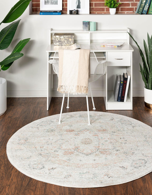Ivory 7' 1 x 7' 1 Madeline Vintage Round Area Rug 100% Polypropylene Distressed Traditional Carpet for Classic Interior Home Design for Sale at Rug Engine