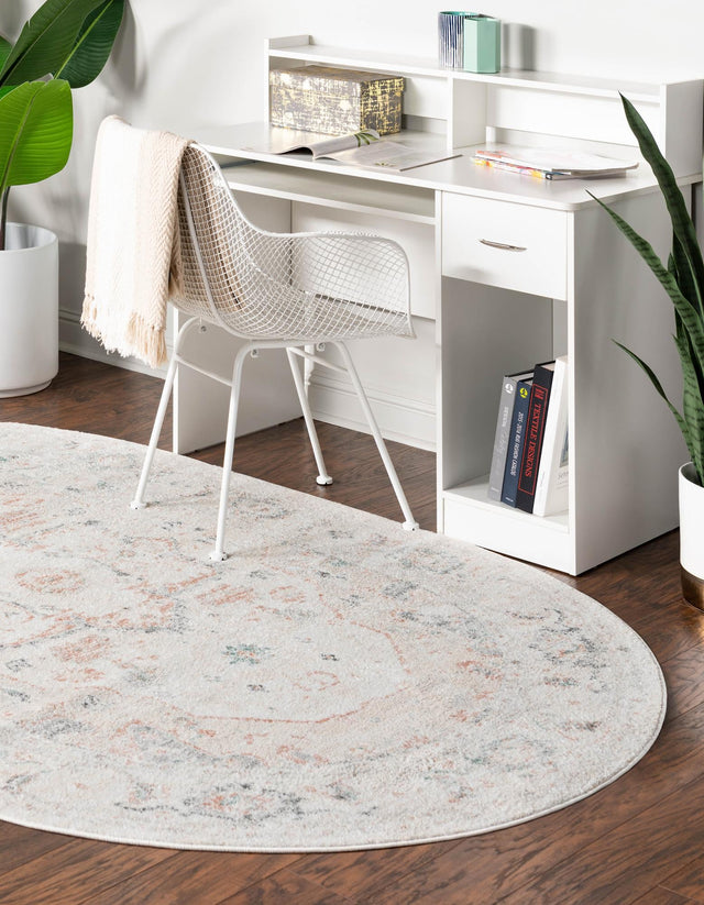 Ivory 7' 10 x 10' Madeline Vintage Oval Area Rug 100% Polypropylene Distressed Traditional Carpet for Classic Interior Home Design for Sale at Rug Engine