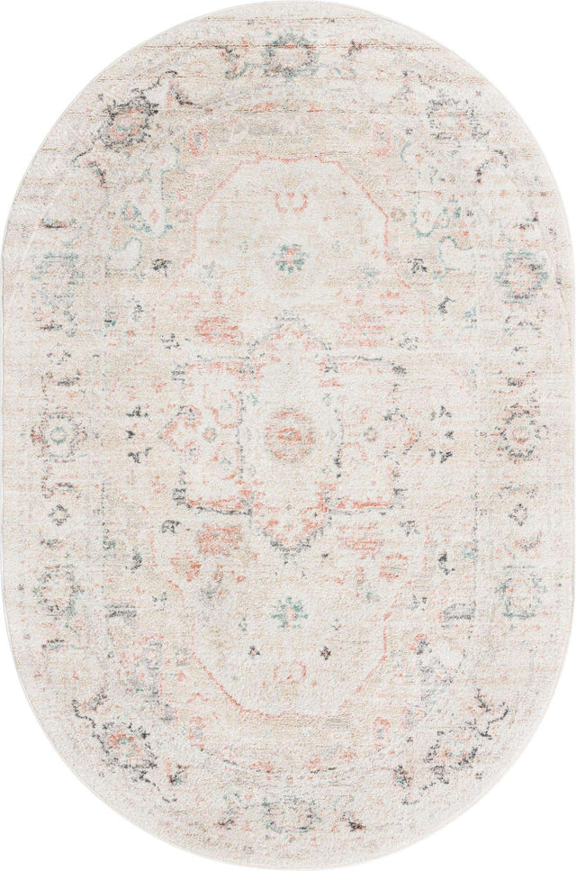 Ivory 5' 3 x 8' Madeline Vintage Oval Area Rug 100% Polypropylene Distressed Traditional Carpet for Classic Interior Home Design for Sale at Rug Engine