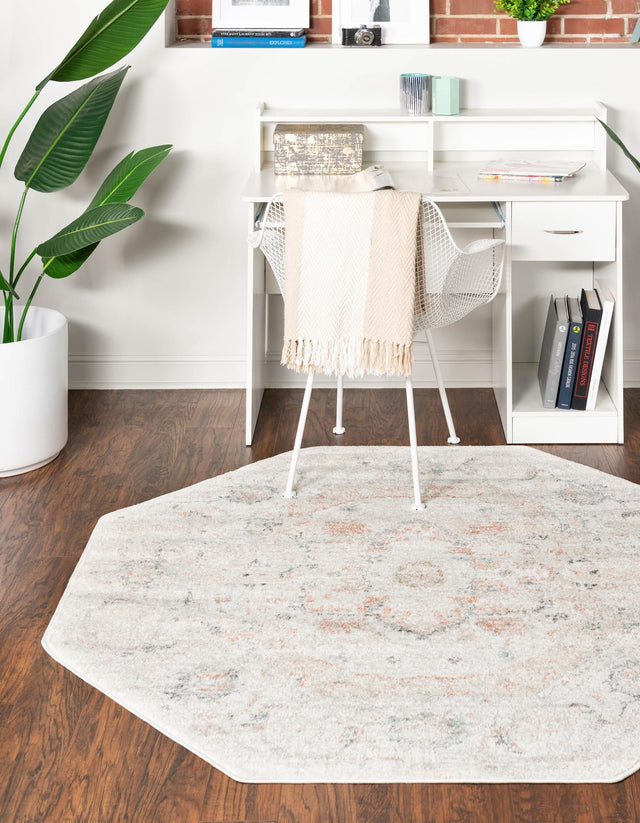Ivory 5' 3 x 5' 3 Madeline Vintage Octagon Area Rug 100% Polypropylene Distressed Traditional Carpet for Classic Interior Home Design for Sale at Rug Engine