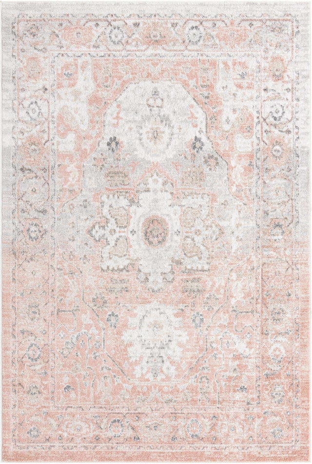 Rose Pink 6' x 9' Madeline Vintage Rectangle Area Rug 100% Polypropylene Distressed Traditional Carpet for Classic Interior Home Design for Sale at Rug Engine