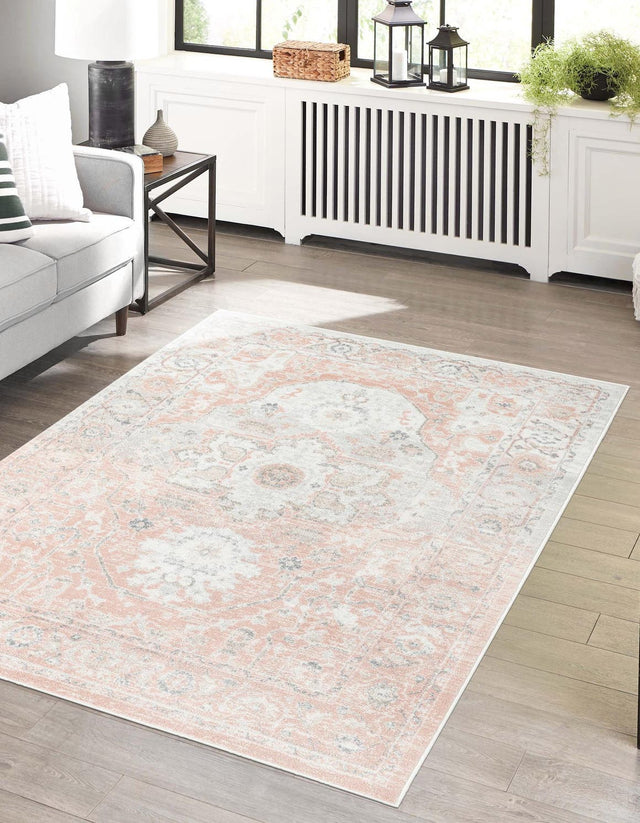 Rose Pink 9' x 12' Madeline Vintage Rectangle Area Rug 100% Polypropylene Distressed Traditional Carpet for Classic Interior Home Design for Sale at Rug Engine