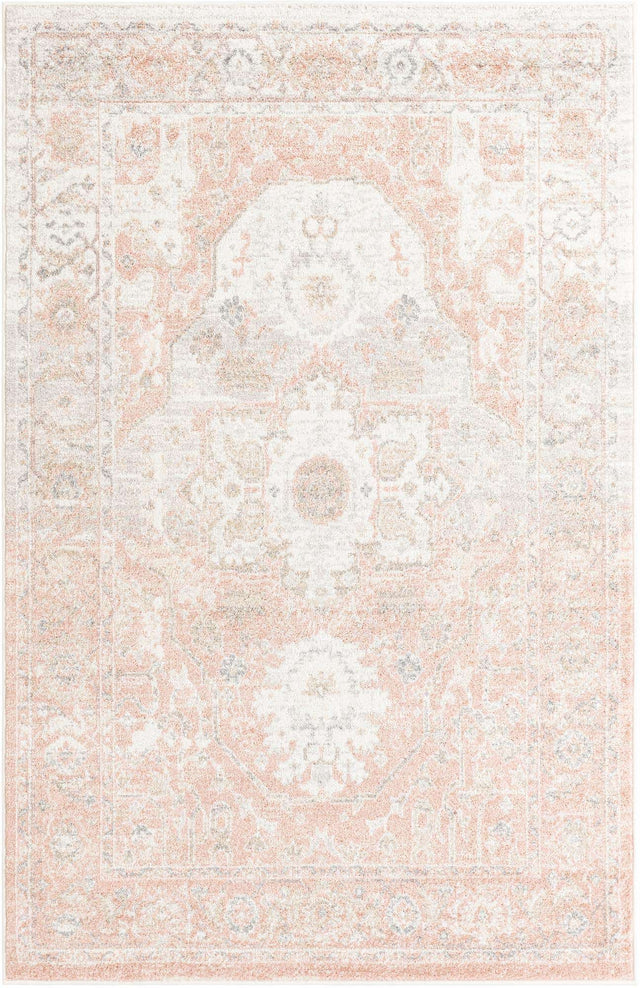 Rose Pink 5' 3 x 8' Madeline Vintage Rectangle Area Rug 100% Polypropylene Distressed Traditional Carpet for Classic Interior Home Design for Sale at Rug Engine