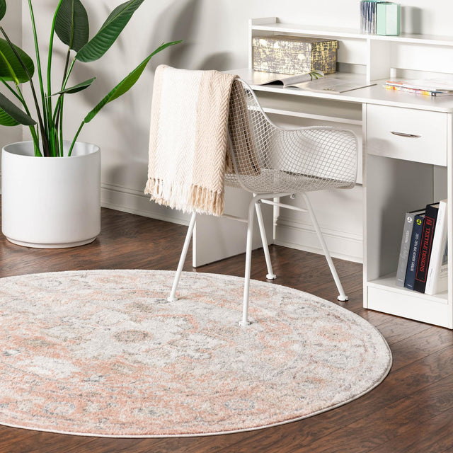 Rose Pink 7' 10 x 7' 10 Madeline Vintage Round Area Rug 100% Polypropylene Distressed Traditional Carpet for Classic Interior Home Design for Sale at Rug Engine