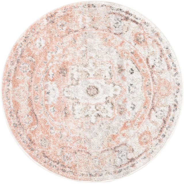 Rose Pink 3' x 3' Madeline Vintage Round Area Rug 100% Polypropylene Distressed Traditional Carpet for Classic Interior Home Design for Sale at Rug Engine