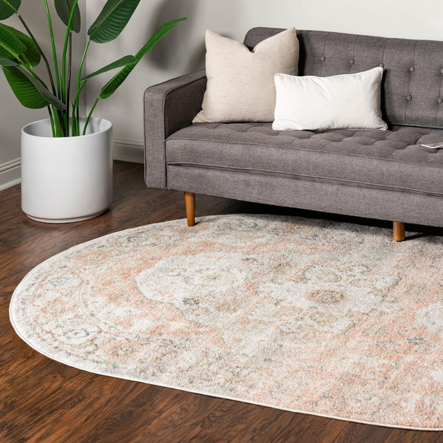 Rose Pink 7' 10 x 10' Madeline Vintage Oval Area Rug 100% Polypropylene Distressed Traditional Carpet for Classic Interior Home Design for Sale at Rug Engine