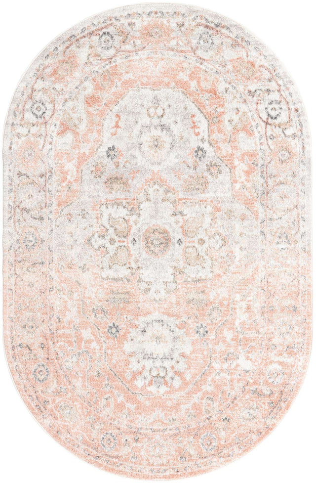 Rose Pink 5' 3 x 8' Madeline Vintage Oval Area Rug 100% Polypropylene Distressed Traditional Carpet for Classic Interior Home Design for Sale at Rug Engine