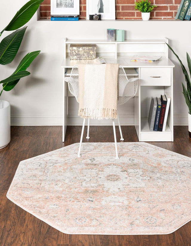Rose Pink 7' 10 x 7' 10 Madeline Vintage Octagon Area Rug 100% Polypropylene Distressed Traditional Carpet for Classic Interior Home Design for Sale at Rug Engine