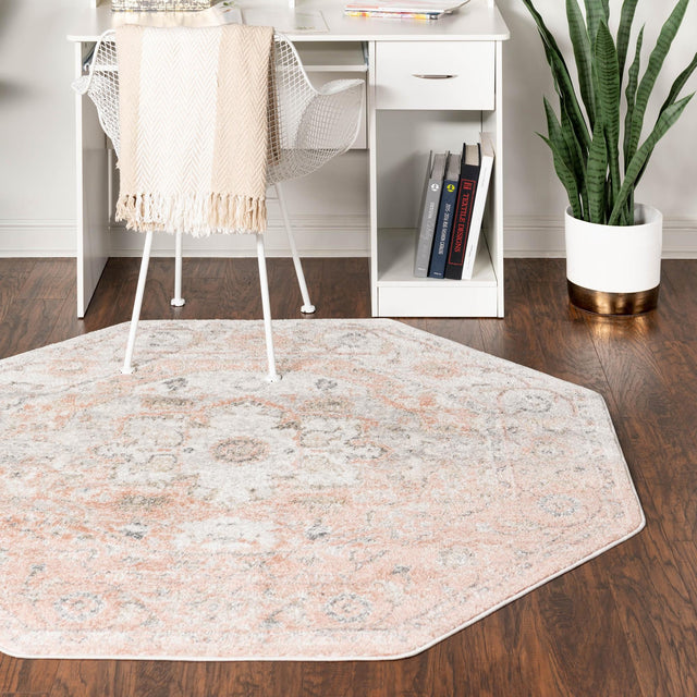 Rose Pink 5' 3 x 5' 3 Madeline Vintage Octagon Area Rug 100% Polypropylene Distressed Traditional Carpet for Classic Interior Home Design for Sale at Rug Engine