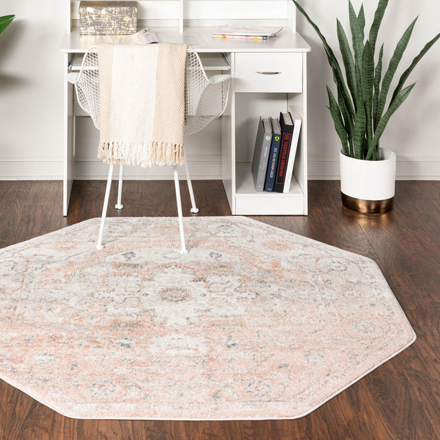 Rose Pink 5' 3 x 5' 3 Madeline Vintage Octagon Area Rug 100% Polypropylene Distressed Traditional Carpet for Classic Interior Home Design for Sale at Rug Engine