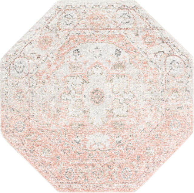 Rose Pink 5' 3 x 5' 3 Madeline Vintage Octagon Area Rug 100% Polypropylene Distressed Traditional Carpet for Classic Interior Home Design for Sale at Rug Engine