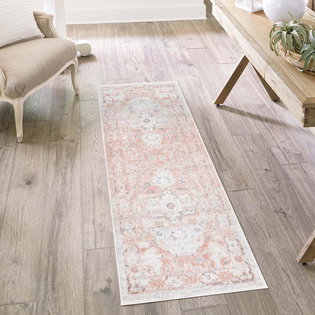 Rose Pink 2' x 8' Madeline Vintage Runner Area Rug 100% Polypropylene Distressed Traditional Carpet for Classic Interior Home Design for Sale at Rug Engine