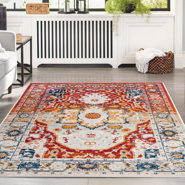 Rust Red 9' x 12' Madeline Vintage Rectangle Area Rug 100% Polypropylene Distressed Traditional Carpet for Classic Interior Home Design for Sale at Rug Engine