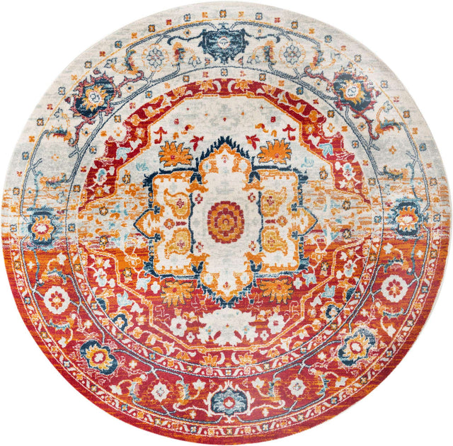 Rust Red 7' 10 x 7' 10 Madeline Vintage Round Area Rug 100% Polypropylene Distressed Traditional Carpet for Classic Interior Home Design for Sale at Rug Engine