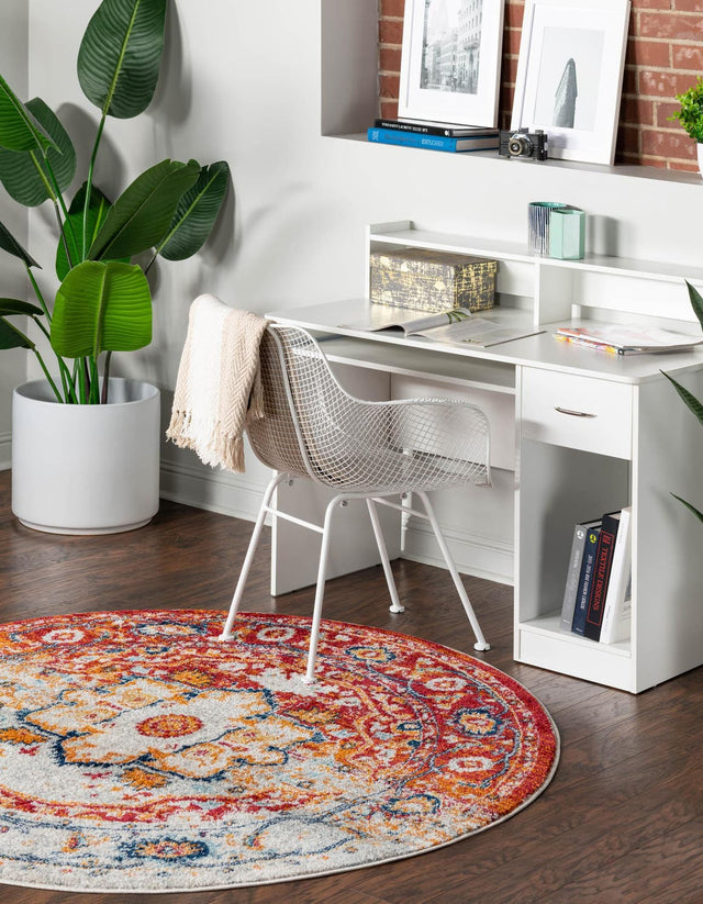 Rust Red 5' 3 x 5' 3 Madeline Vintage Round Area Rug 100% Polypropylene Distressed Traditional Carpet for Classic Interior Home Design for Sale at Rug Engine