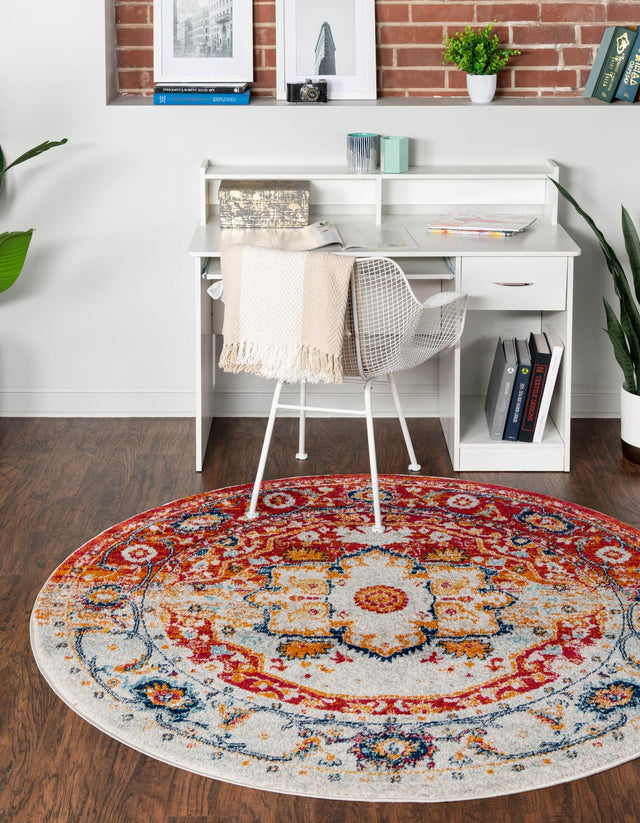 Rust Red 5' 3 x 5' 3 Madeline Vintage Round Area Rug 100% Polypropylene Distressed Traditional Carpet for Classic Interior Home Design for Sale at Rug Engine