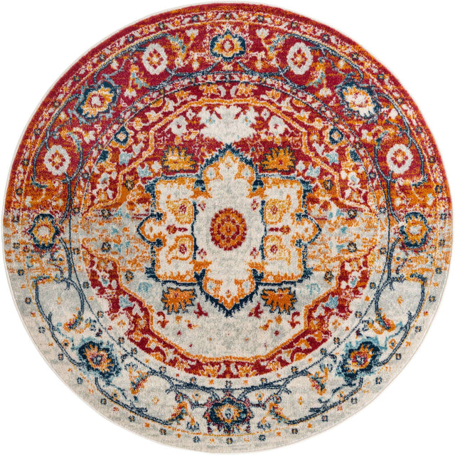 Rust Red 5' 3 x 5' 3 Madeline Vintage Round Area Rug 100% Polypropylene Distressed Traditional Carpet for Classic Interior Home Design for Sale at Rug Engine